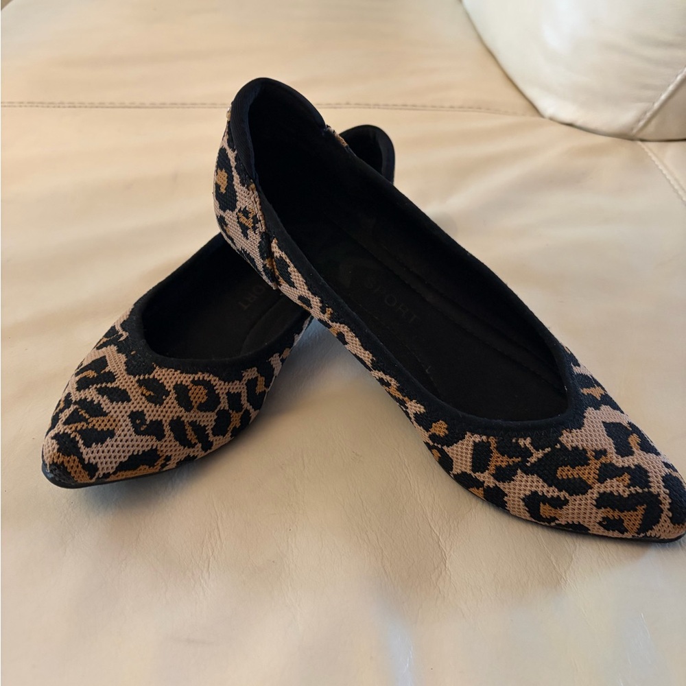 Anne Klein Leopard Print Flats in Black and Brown
